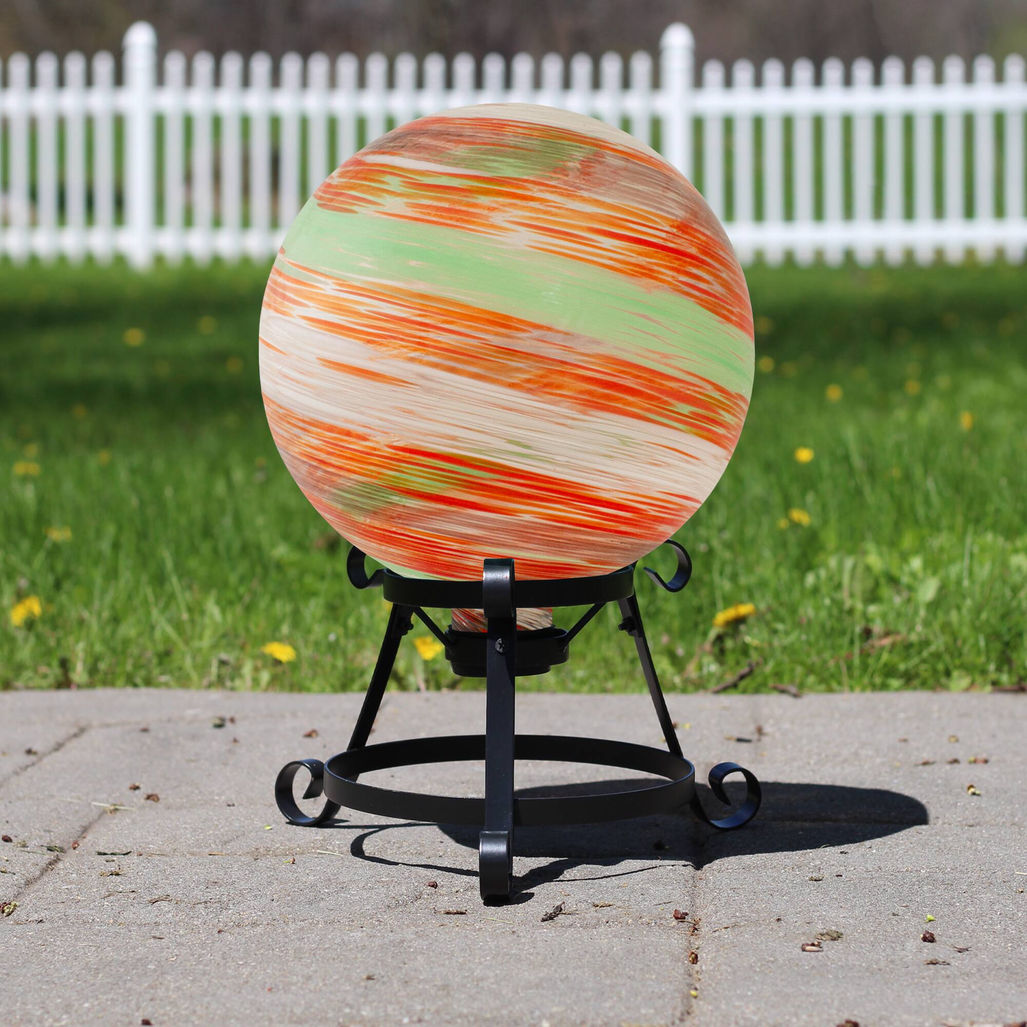 10" Orange & Green Swirl Designed Outdoor Garden Gazing Ball